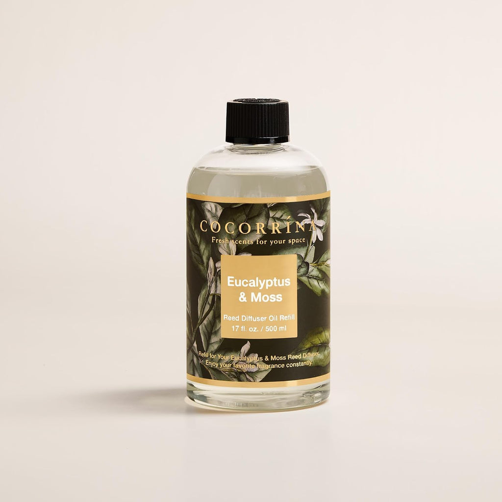 Reed Diffuser Refill Eucalyptus & Moss 17oz (500ml) with 8 Rattan Sticks - Premium Long-Lasting Essential Oil, Home - Set of 17