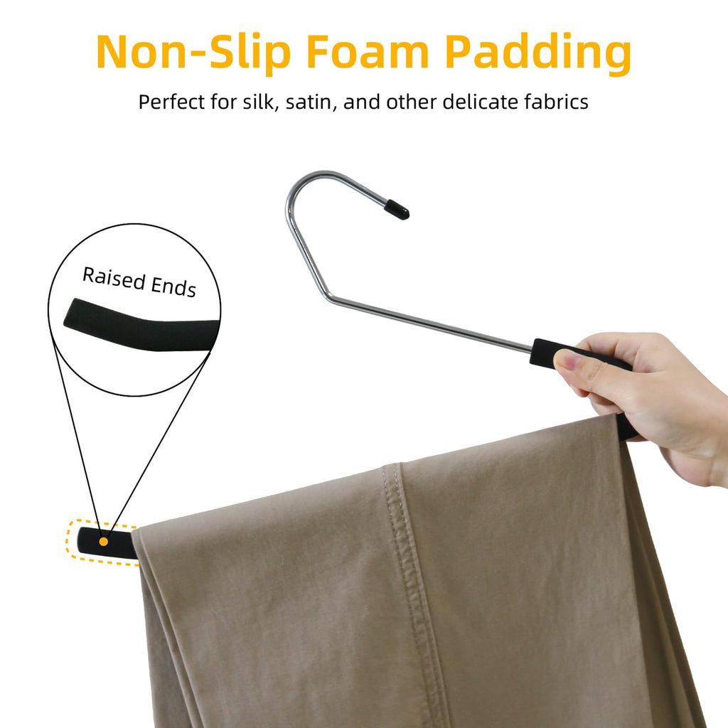 Open Ended Pants Hangers, 10 Pack Non-Slip Foam Padded Pants Hangers Space Saving Heavy Duty for Jeans, Trousers