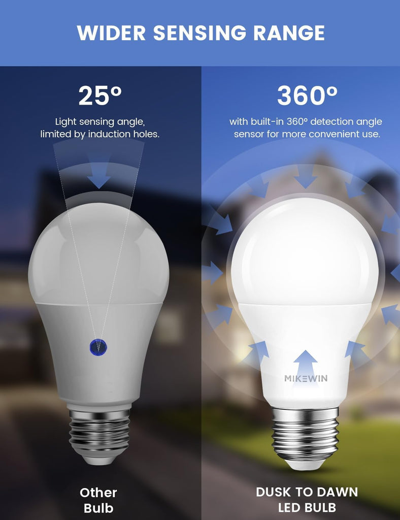 Dusk to Dawn Light Bulbs, 100W Eq., E26, 110-130V, 3000K, 4Pack