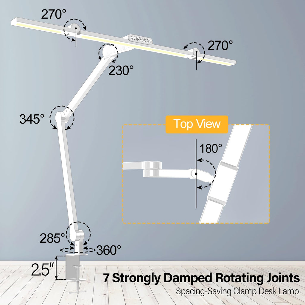 Architect Desk Lamp with Clamp, Led Desk Lamp with Remote Control, 24W Bright Dimmable Computer Light with Atmosphere