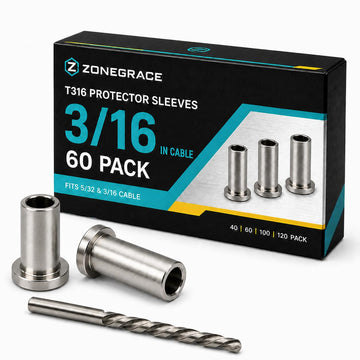 60 Pack T316 Stainless Steel Cable Rail Sleeves for 5/32 or 3/16 Inch Deck Cable Railing, Wood/Composite Post Hole
