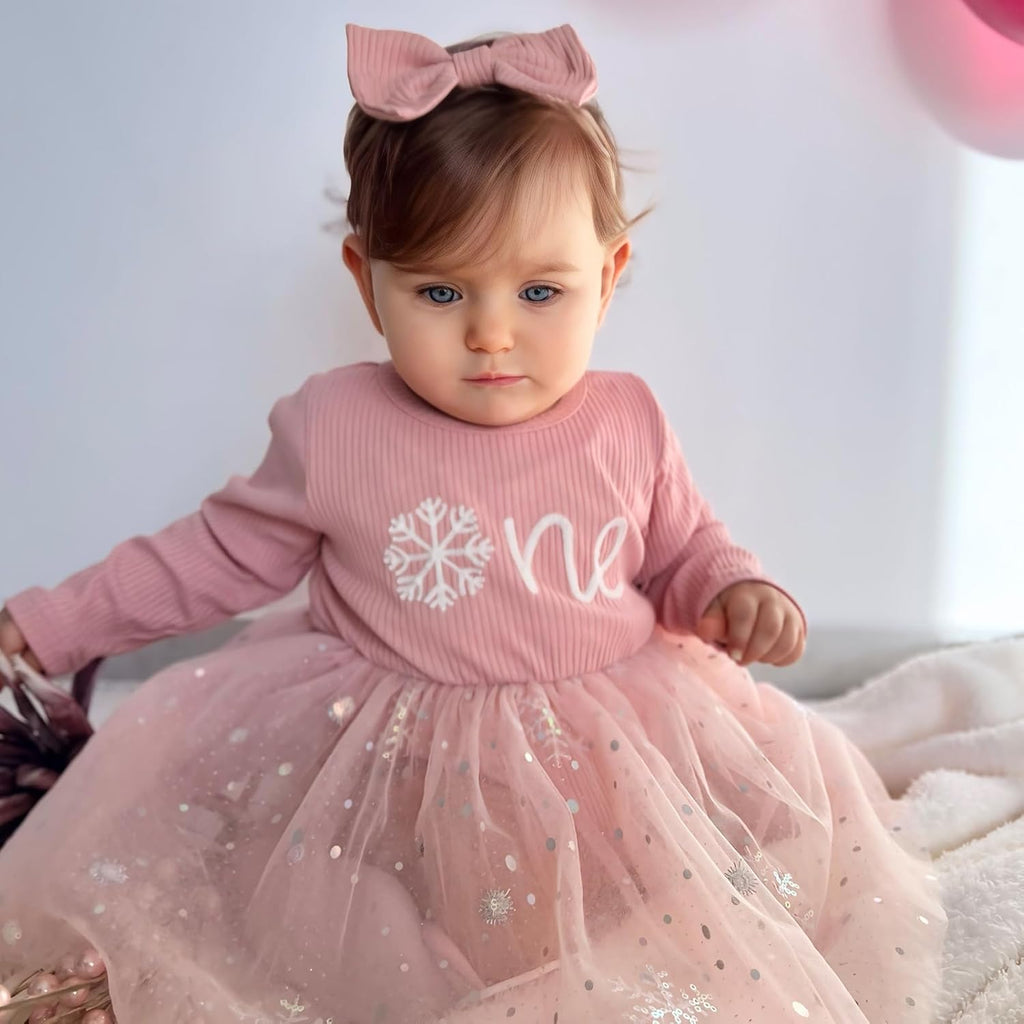 Baby Girl 1st Birthday Outfit Fall Pumpkin Winter Snowflake One Romper Sparkle Dress Headband Cake Smash Photo