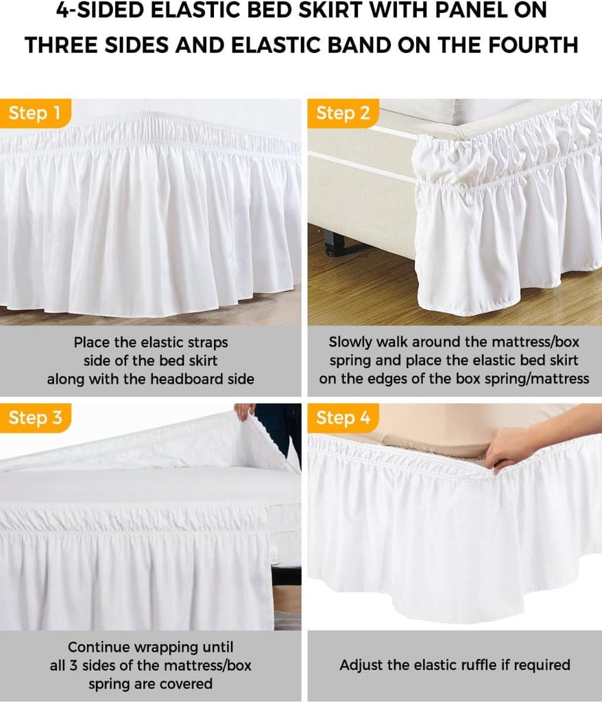 Purple Geometric Bed Skirt King Size 16 Inch Drop, Adjustable Elastic Wrap Around Bed Skirts Easy Fitting Dust Ruffle