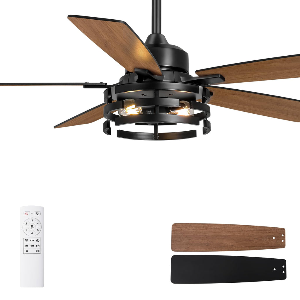 52 Inch Ceiling Fan with Light and Remote Control, Rustic Farmhouse Ceiling Fans with LED Lighting for Indoor and