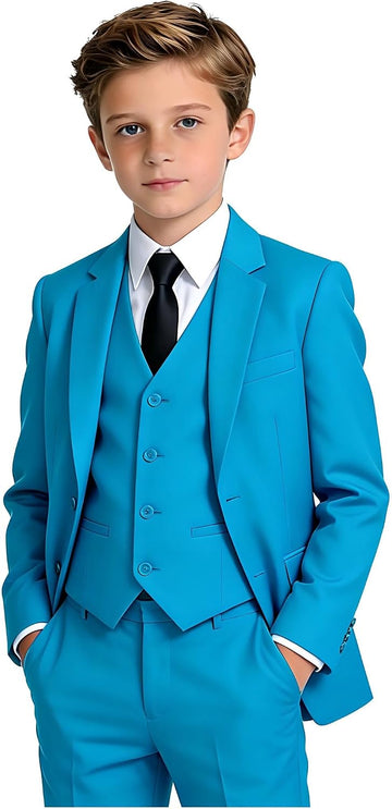Boy's Tuxedos Toddler Formal Suits Set Kids Blue Black Slim Fit Suit for Weddings