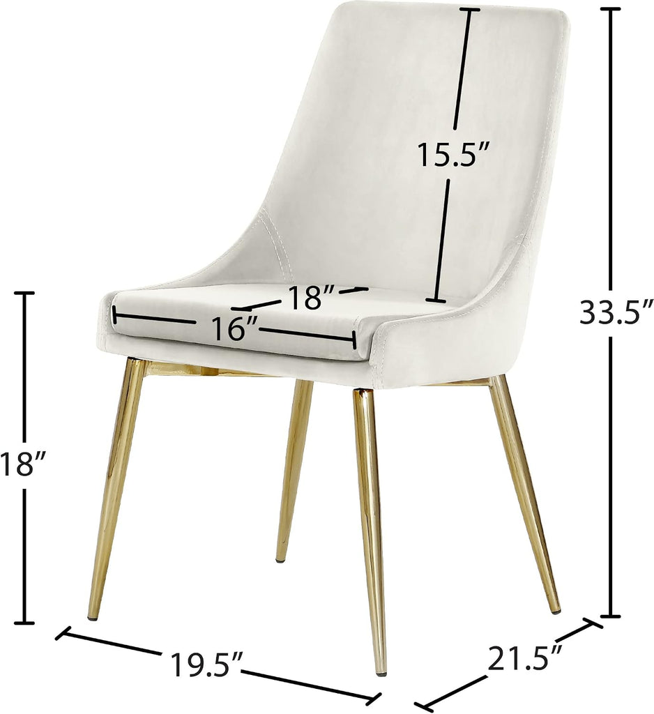 Modern, Contemporary Velvet Upholstered Dining Chair with Sturdy Metal Legs, Set of 2, 19.5" W x