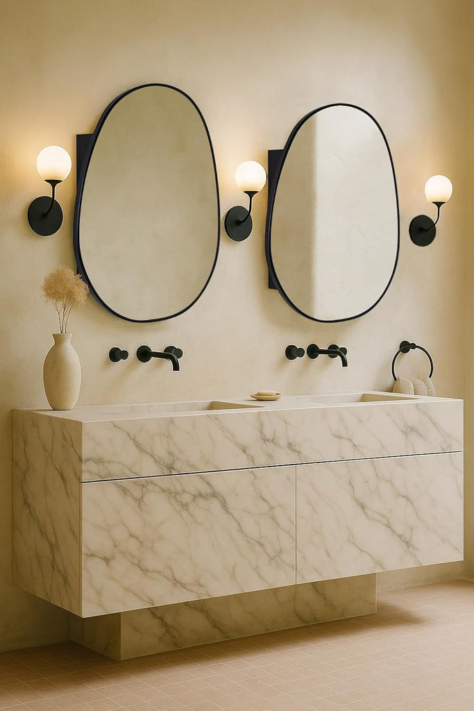 Surface Mount Black Bathroom Medicine Cabinet with Mirror, Wall Mounted Irregular Asymmetrical Bathroom Medicine