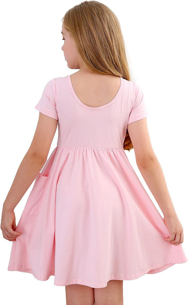 Girls Cotton Short Sleeve Twirl Skater Dress