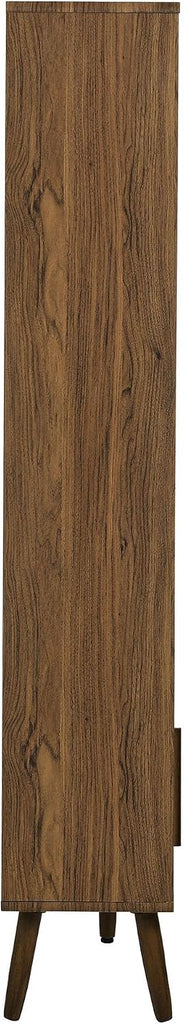 Transmit 14 Shelf Bookcase with Sliding Doors in Walnut - 59 Inch Wood Mid-Century Modern Bookshelf - 4 Tier Wide