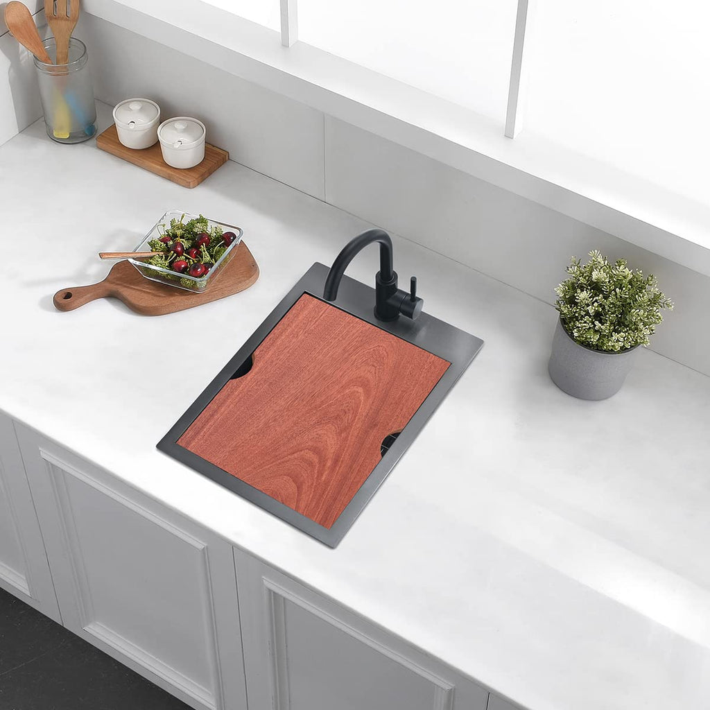 15 Drop In Black Kitchen Bar Sink, Luckyhorse 15x20x10 Inches 16 Gauge Gunmetal Black Stainless Steel Drop In