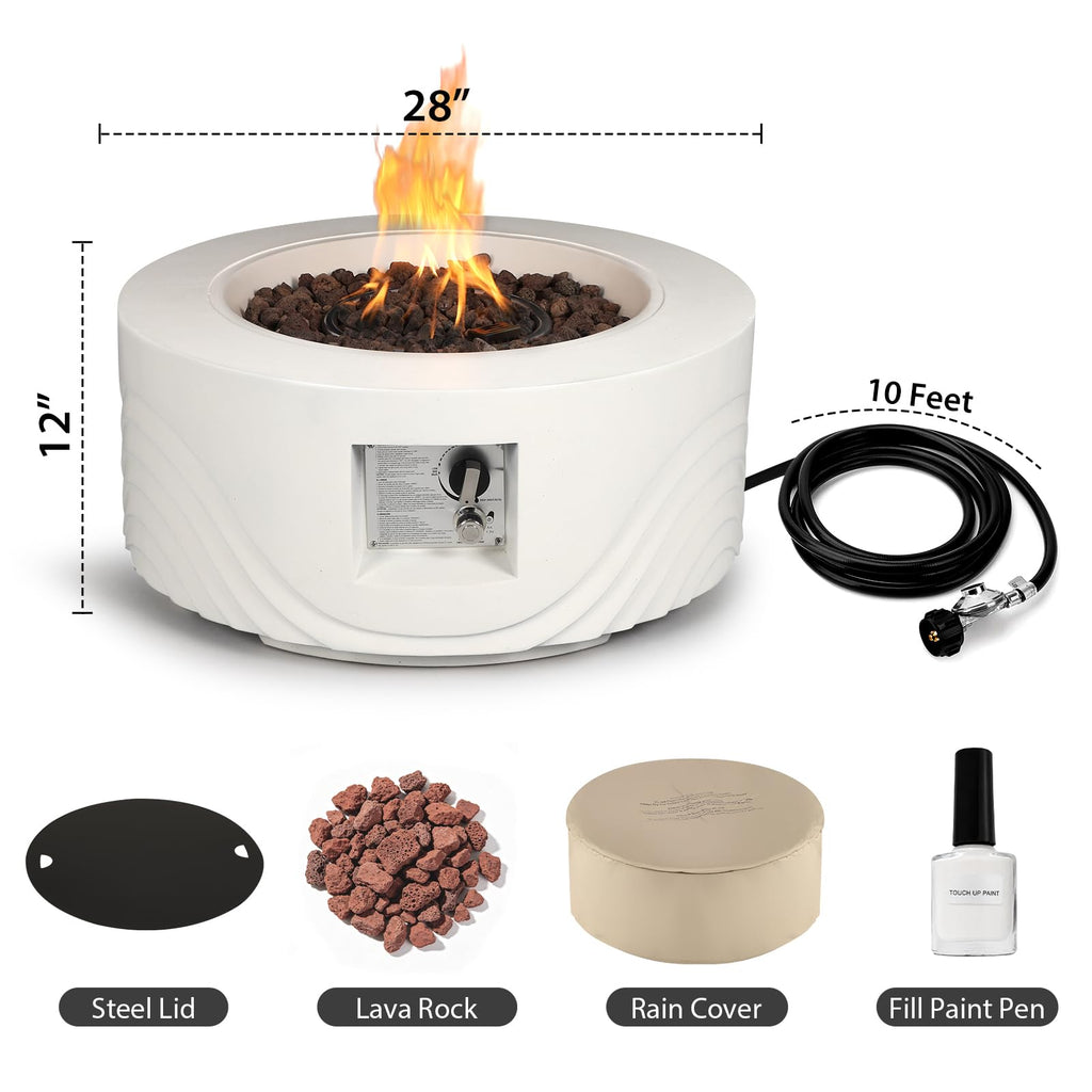 28 Inch White Concrete Outdoor Propane 50, 000 BTU Fire Pit Table