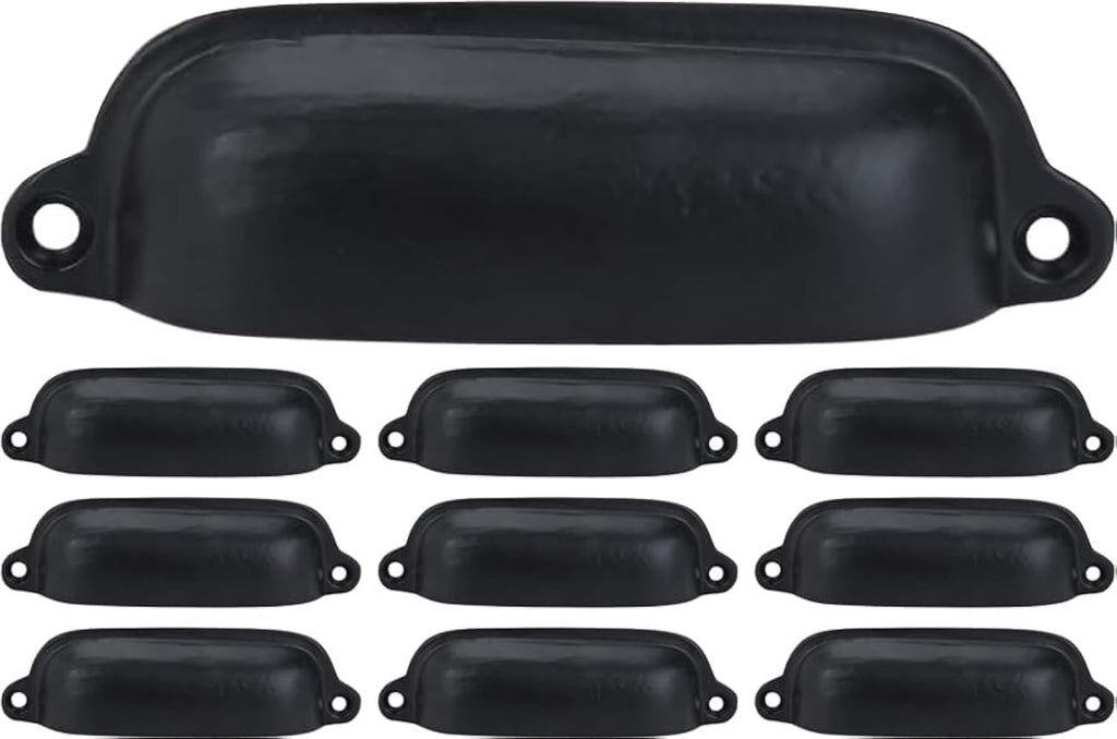 Set of 10 Cast Iron Cup Drawer Pulls, 3.5 inch Drawer Pulls, Vintage Black Cabinet Handles, Cabinet Dresser Cup Kitchen