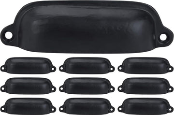 Set of 10 Cast Iron Cup Drawer Pulls, 3.5 inch Drawer Pulls, Vintage Black Cabinet Handles, Cabinet Dresser Cup Kitchen