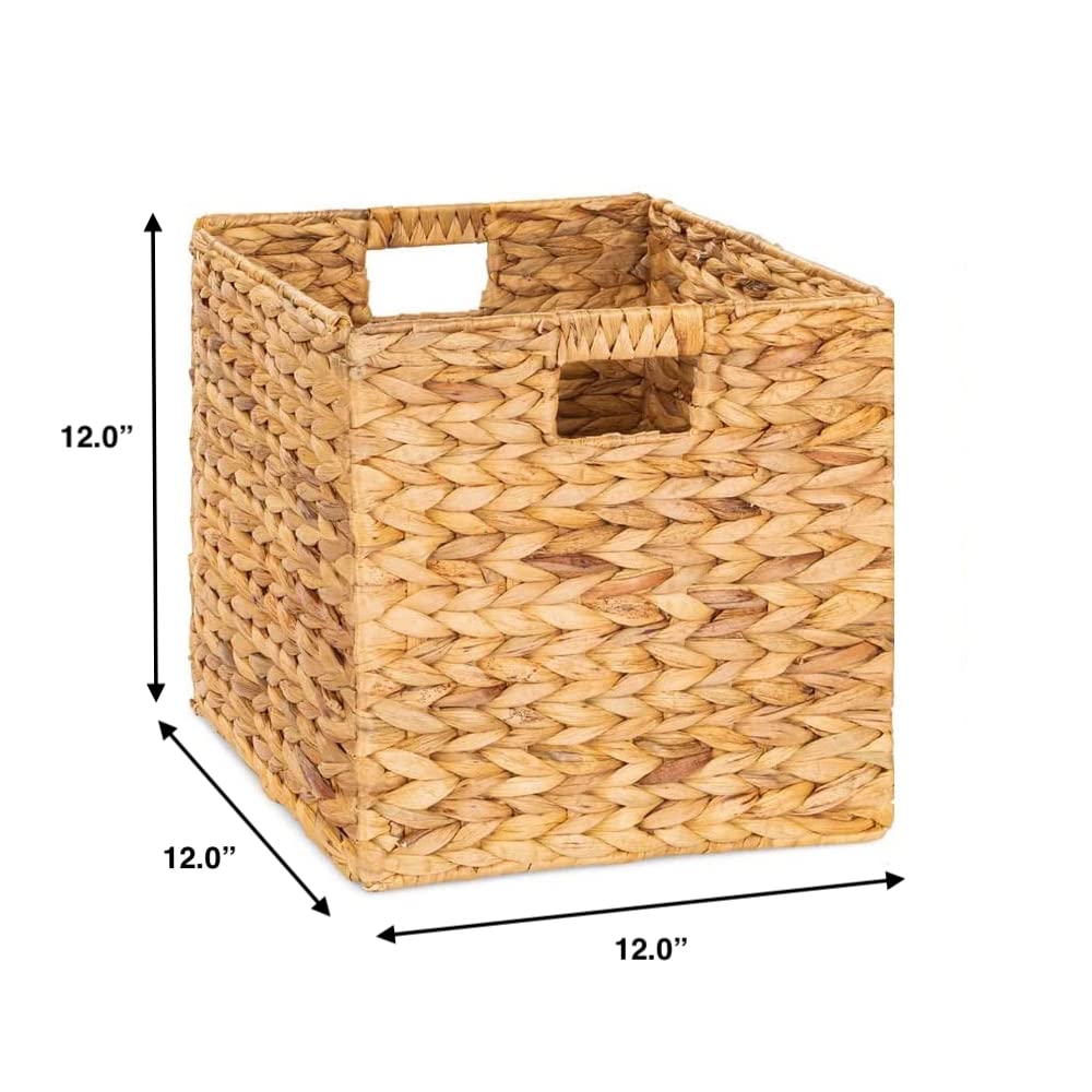 12 x 12in Water Hyacinth Storage Baskets, Wicker Storage Baskets for Shelves, Woven Baskets for Storage, Wicker