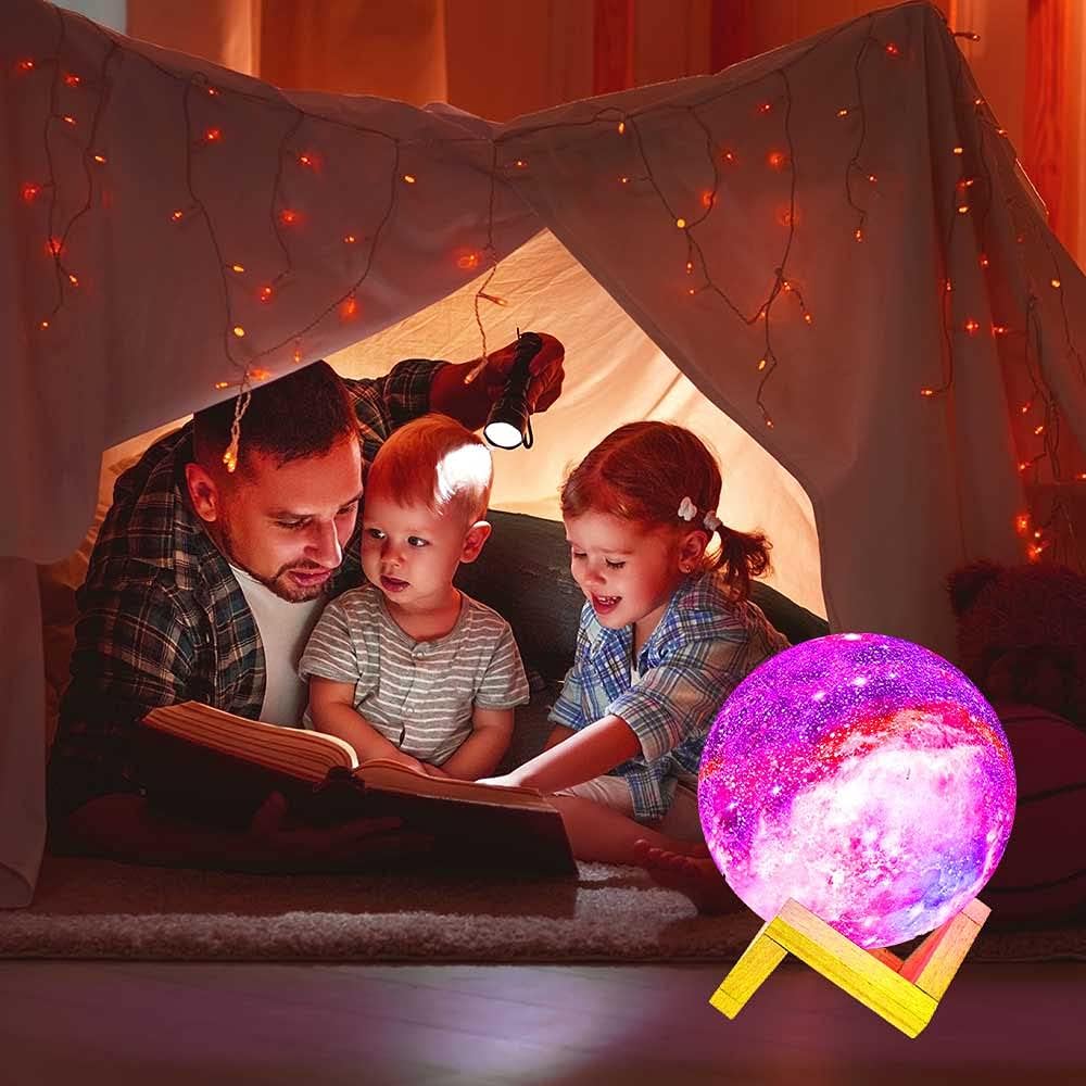 Kids Night Galaxy Lamp 5. inch 16 Colors LED 3D Star Moon Light with Wood Stand, Remote & Touch Control USB
