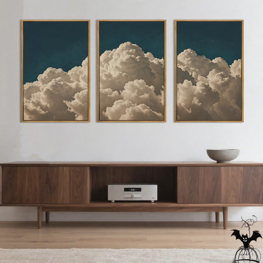 Extra Large Navy Blue Cloud Wall Art 24x36 Inch Framed Abstract Modern Landscape Canvas Wall Decor Minimalist Sky
