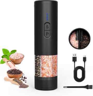 Electric Salt and Pepper Grinder Set, 2 in 1 Dual Bins USB Rechargeable