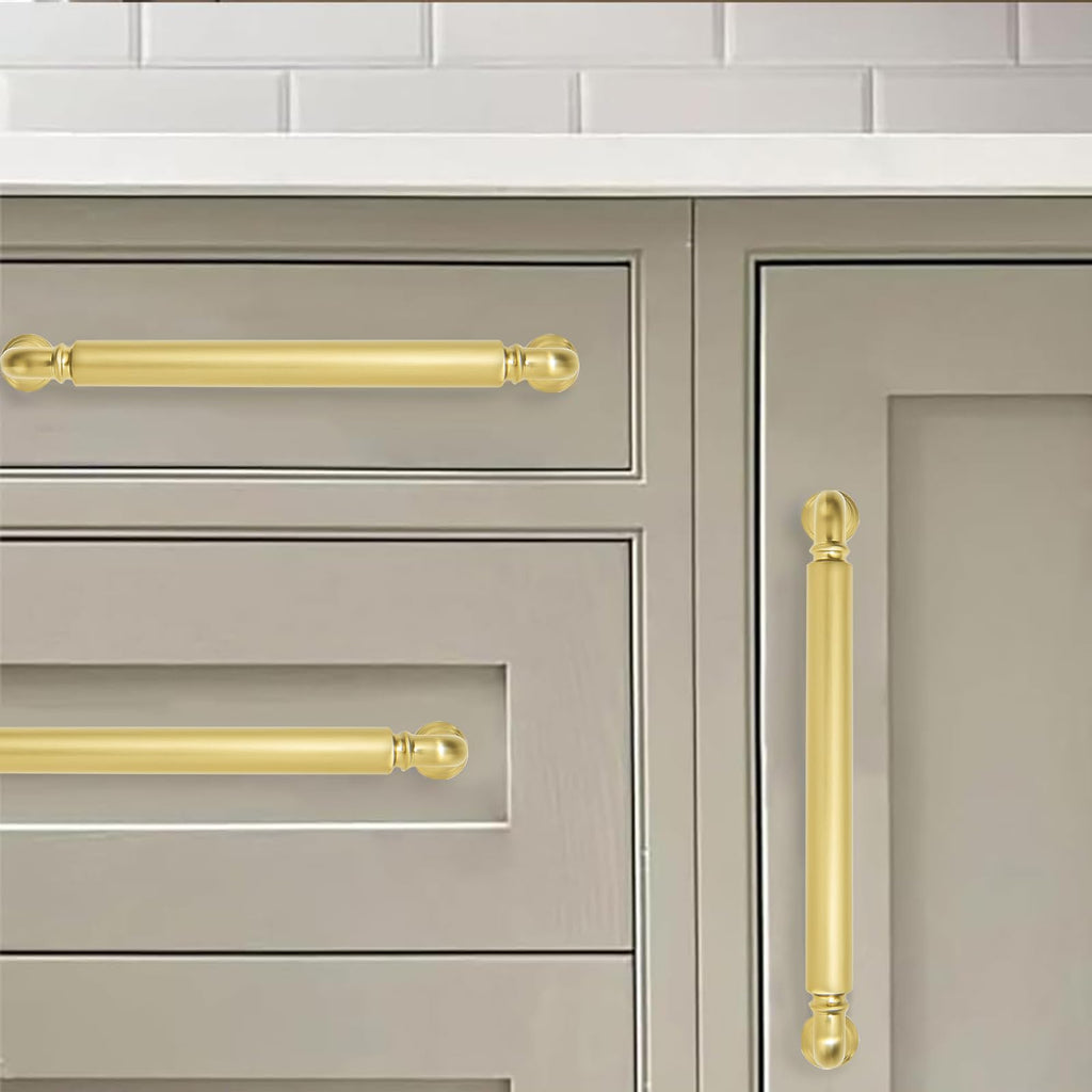 2-Pack Vibrant Brushed Brass Cabinet Pulls Modern Heavy-Duty Solid 3 Inch(76mm) Hole Center Drawer Pulls Cabinet