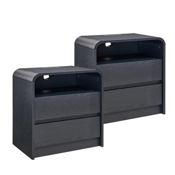 25" Tall Modern Nightstand Set of 2, Wood Bedside Table, Black