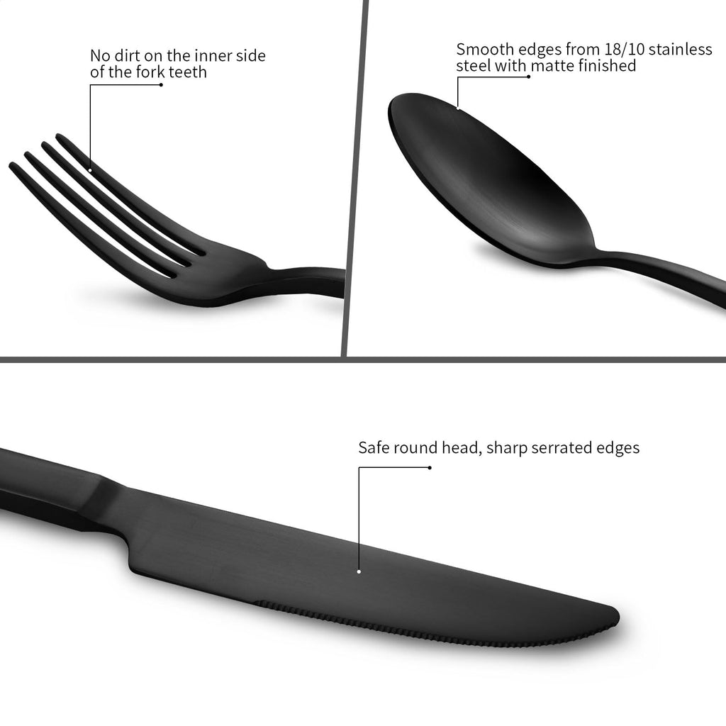 Black Flatware Set 18/10 Stainless Steel Cuboid Handle 60-Piece for 12