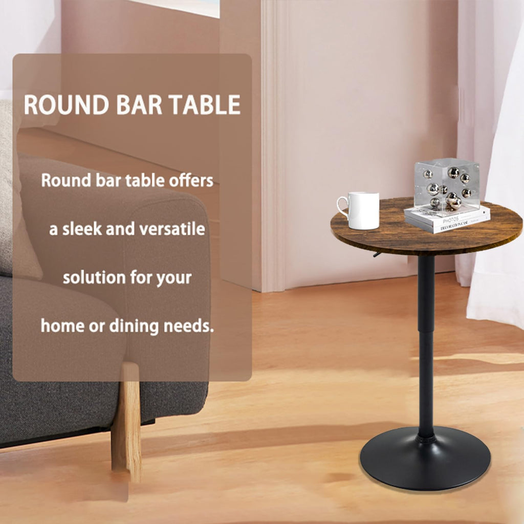Round Bar Table Height Adjustable with MDF Top, 23.6 i n Modern Cocktail Bar Table with 360 Swivel for Suitable for