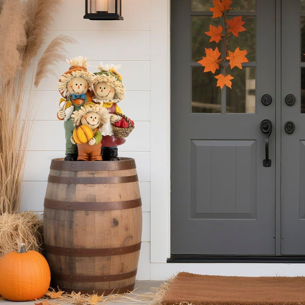 Fall Scarecrow Family Figurine, Autumn Harvest Thanksgiving Decor