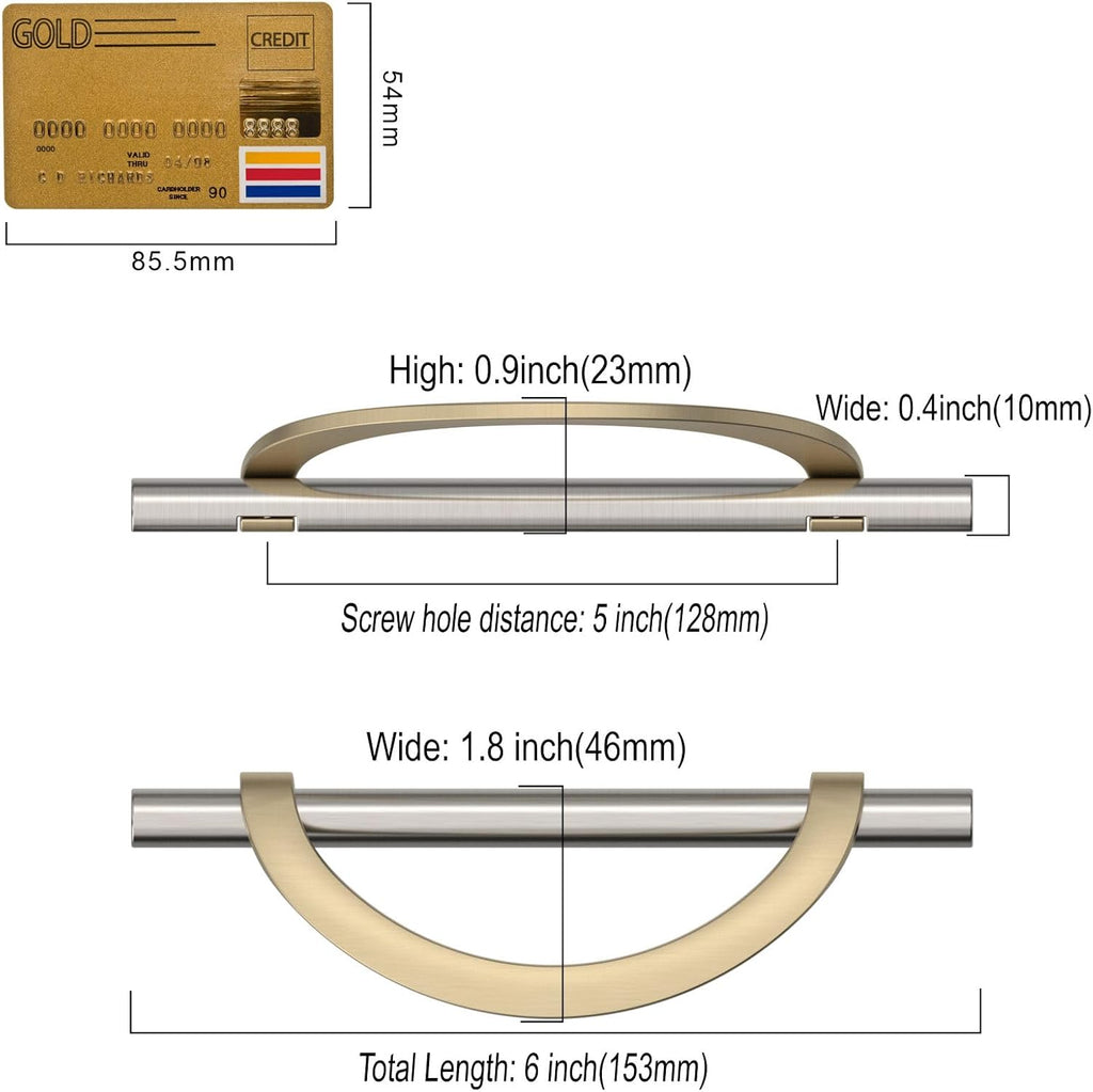10 Pack Brushed Satin Nickel and Gold Cabinet Pulls 5 Inch(128MM) Hole Centers Kitchen Cabinet Handles Cabinet Hardware