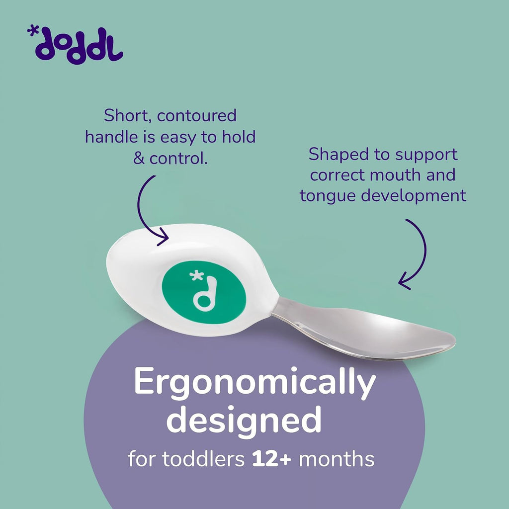 Toddler Utensils, Ergonomic Fork and Spoon Set for Self Feeding, Stainless Steel Silverware for 1-3 Year Olds, BPA