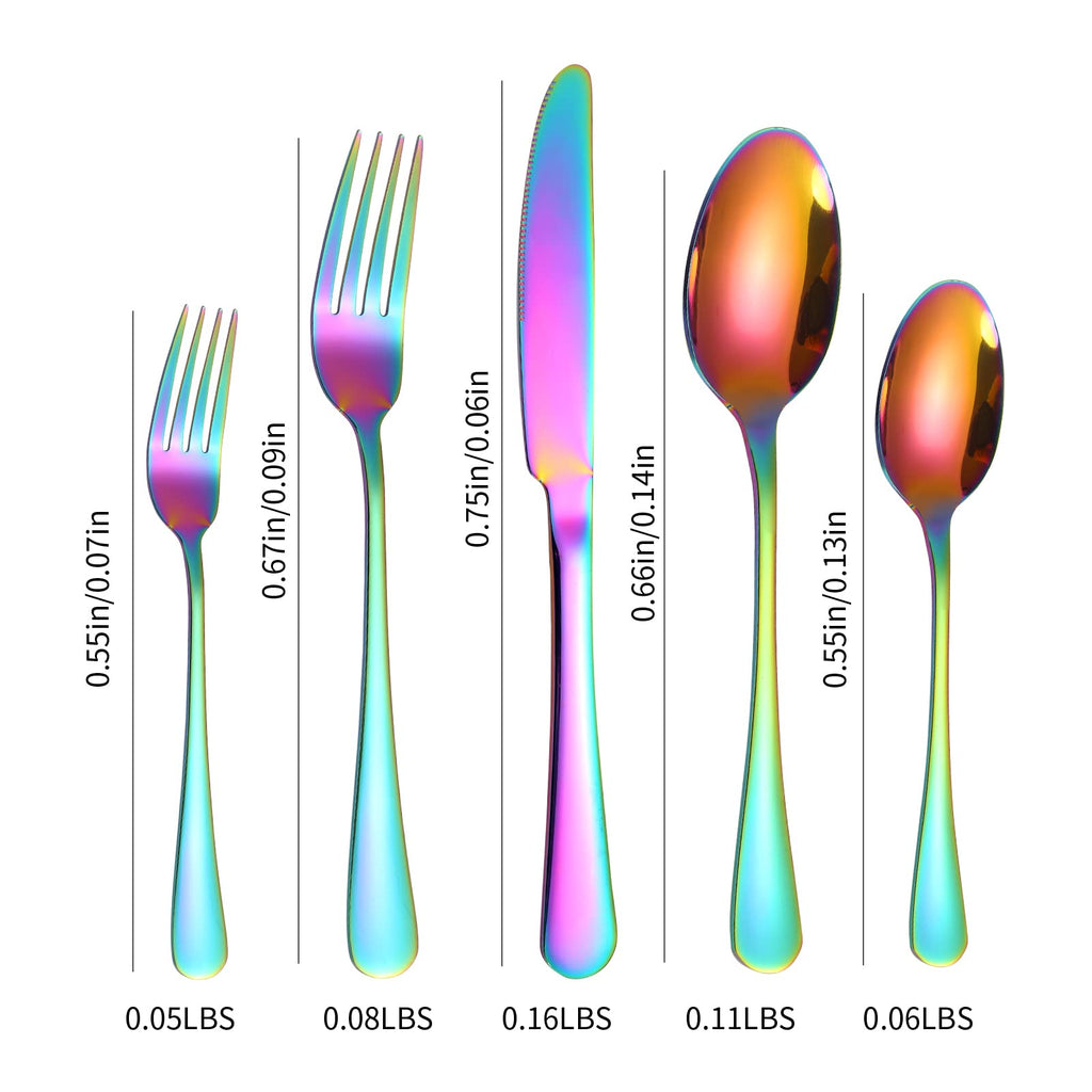 Rainbow Silverware Set for 12 Colored Flatware 60 Pieces Stainless Steel Cutlery Colorful Spoon Fork Knife Kitchen