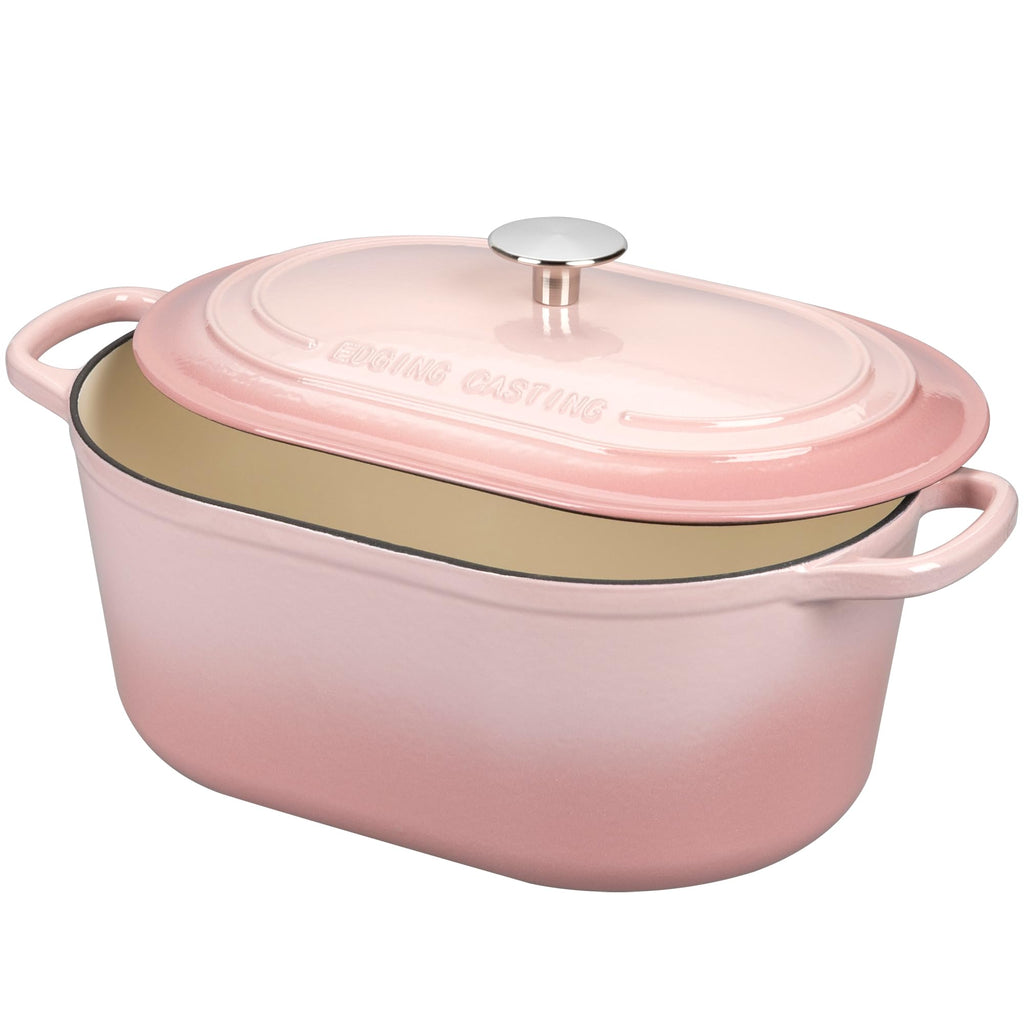 Enameled Cast Iron Oval Dutch Oven, 6QT, Pink