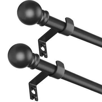 Curtain Rods for window 32 to 78, 2 Pack Black 5/8 inch Splicing, Single Window Curtain Rod Set with Brackets