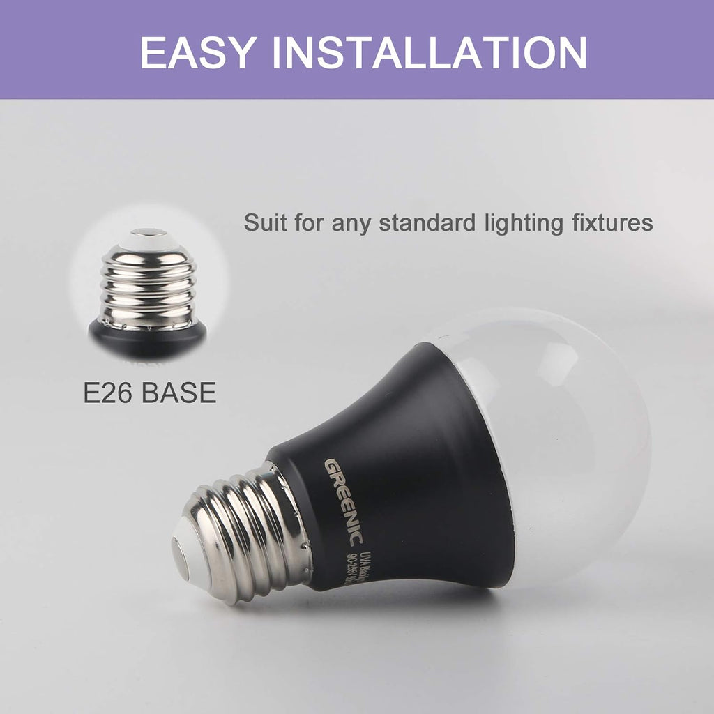 UV Led Black Light Bulb 2 Pack, 8W (60W Equivalent) A19 E26 Blacklight Bulb UVA Level 385-400nm, Glow in Dark