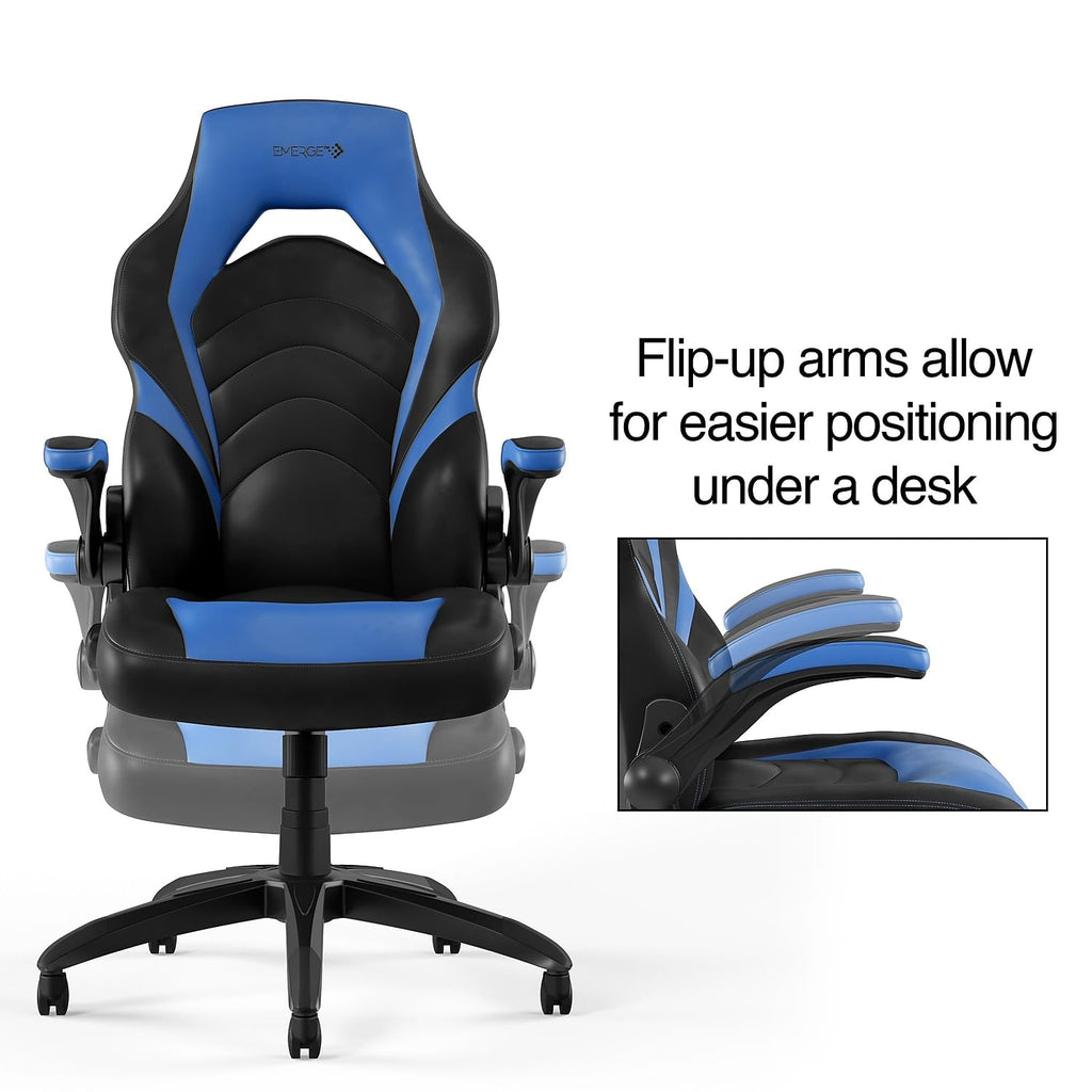 Emerge Gaming Chair, Ergonomic, Adjustable Height, Swivel, Black