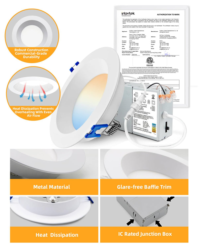 12 Pack 4 Inch Anti-Glare LED Downlight, Dimmable Ceiling Light,Round