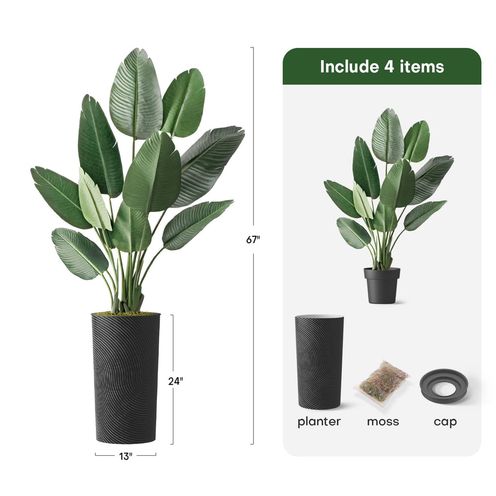 Artificial Tree in Geometric Spiral Pattern Planter, Fake Bird of Paradise Silk Tree for Indoor and Outdoor Home