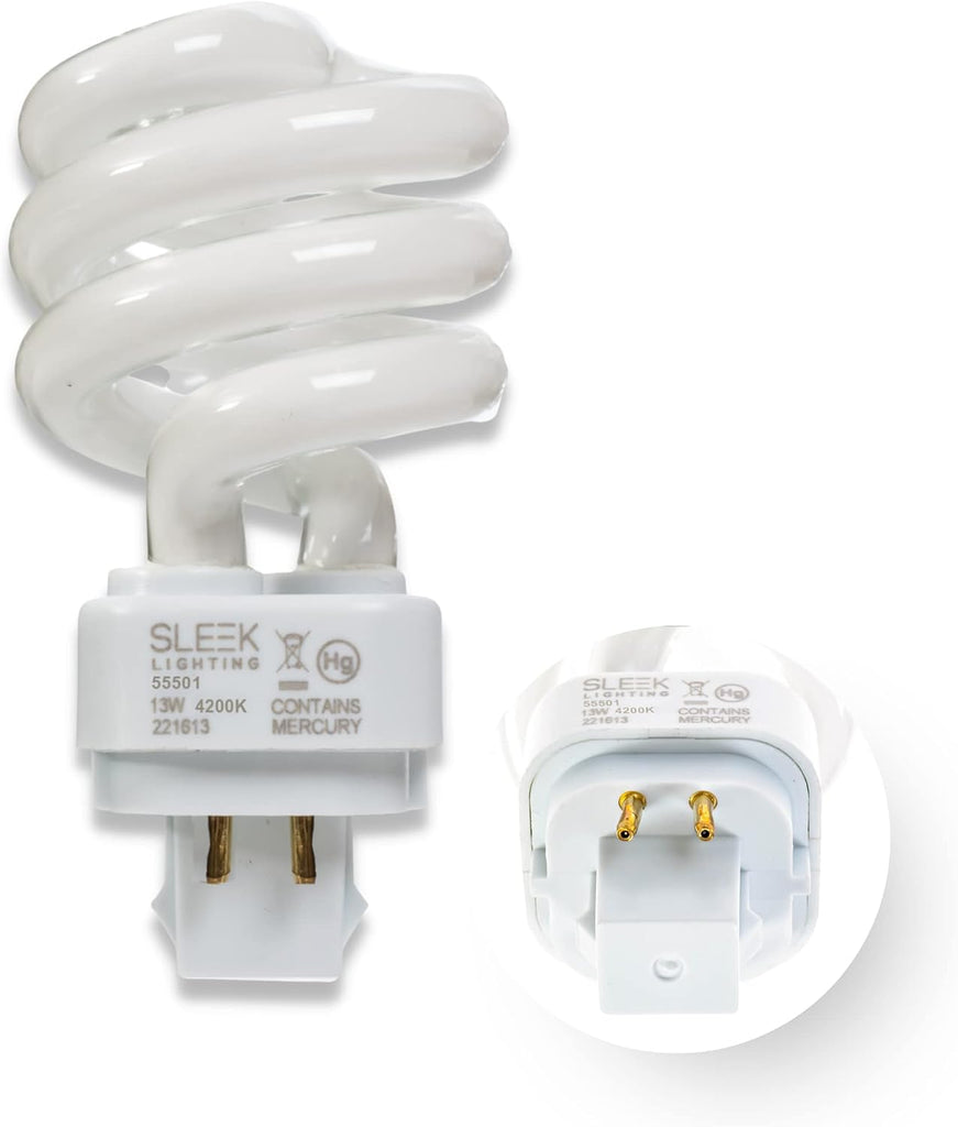 13 Watt T3 Spiral CFL 4 Pin G24Q-1 Base Light Bulb 4200K 800lm - Compact Fluorescent -Warm White Light 4pack