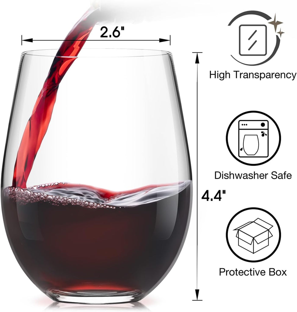 Stemless Wine Glasses, Crystal Red White Wine Glasses for Daily Use, Hosting, Home Bar, Evening Party, Birthdays