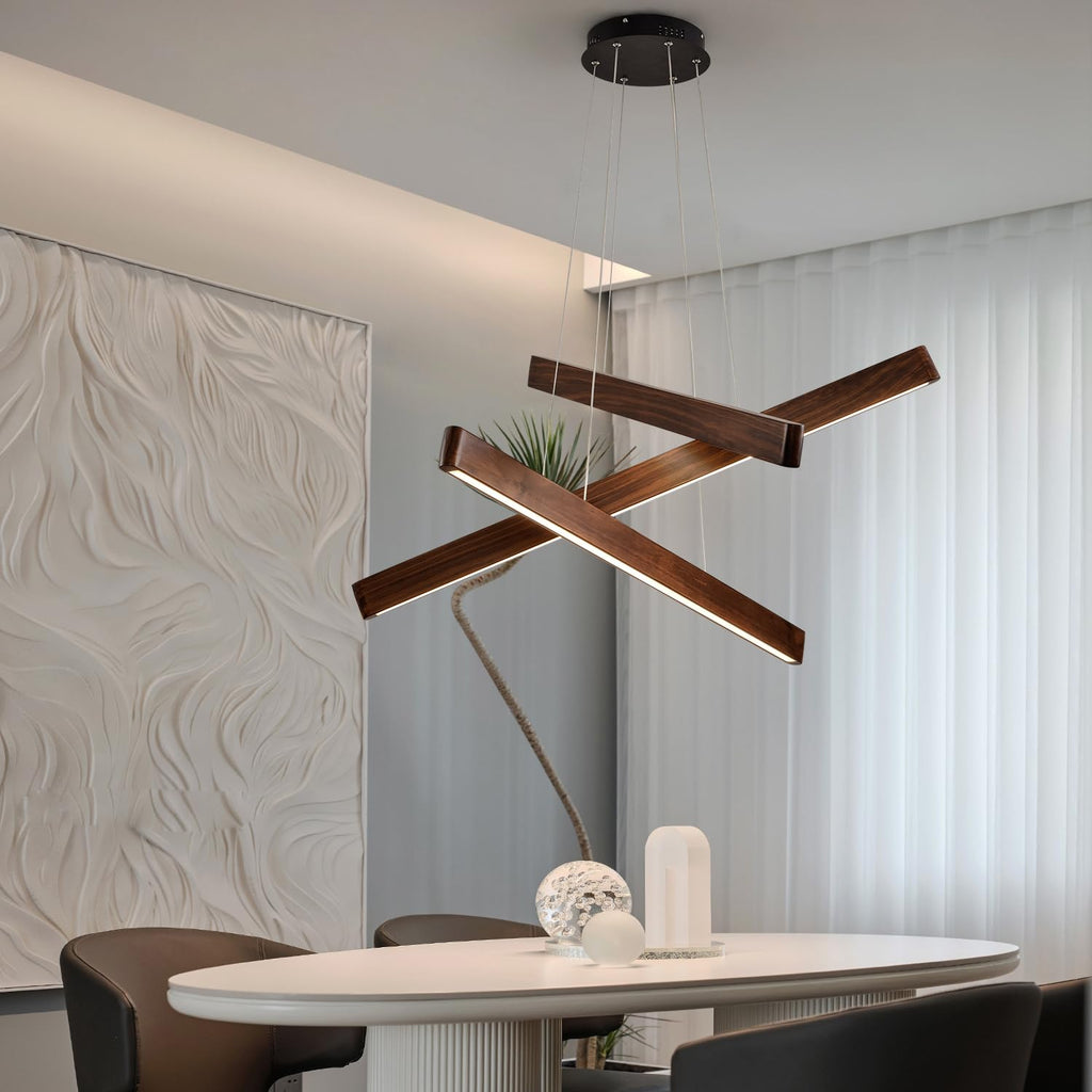 Linear Pendant,Dining Room Light Fixture,Modern Led Chandeliers,Dimmable Wood Ceiling Pendant Light,45W