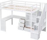 Twin Loft Bed with L Shaped Desk, Storage Drawers and Bookcase