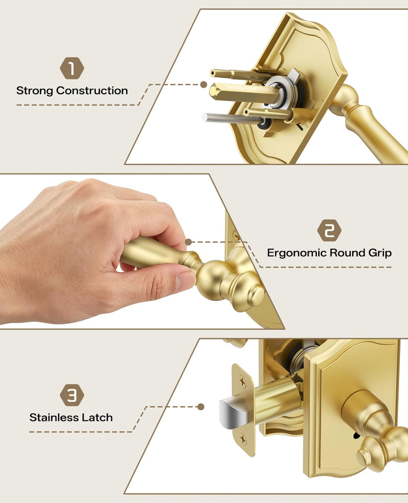1 Pack Brushed Gold Privacy Interior Door Handles