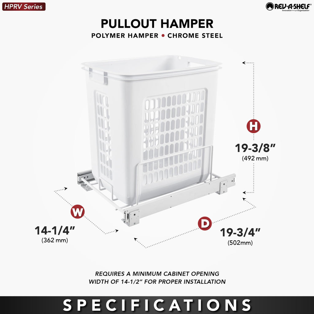 Large Pullout Clothes Hamper, Steel Frame & Polymer Laundry Bin
