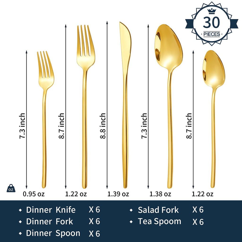 30-Piece Silverware set for 6, Premium 18/10 Stainless Steel Flatware Cutlery Set, Luxury Eating Utensils Set Include