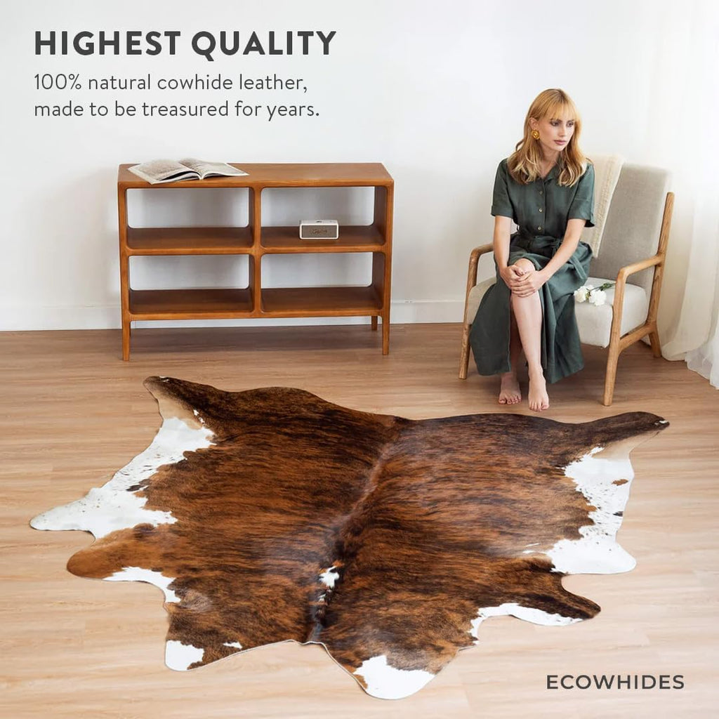 100% Genuine Brazilian Cowhide Rug - Brindle White Belly - Luxury Cowskin Leather Area Rug Décor 7 x 6 feet