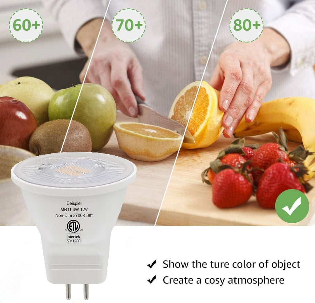MR11 Gu4.0 Bi-pin LED Light Bulb 4W 12VAC/DC Warm White 2700K