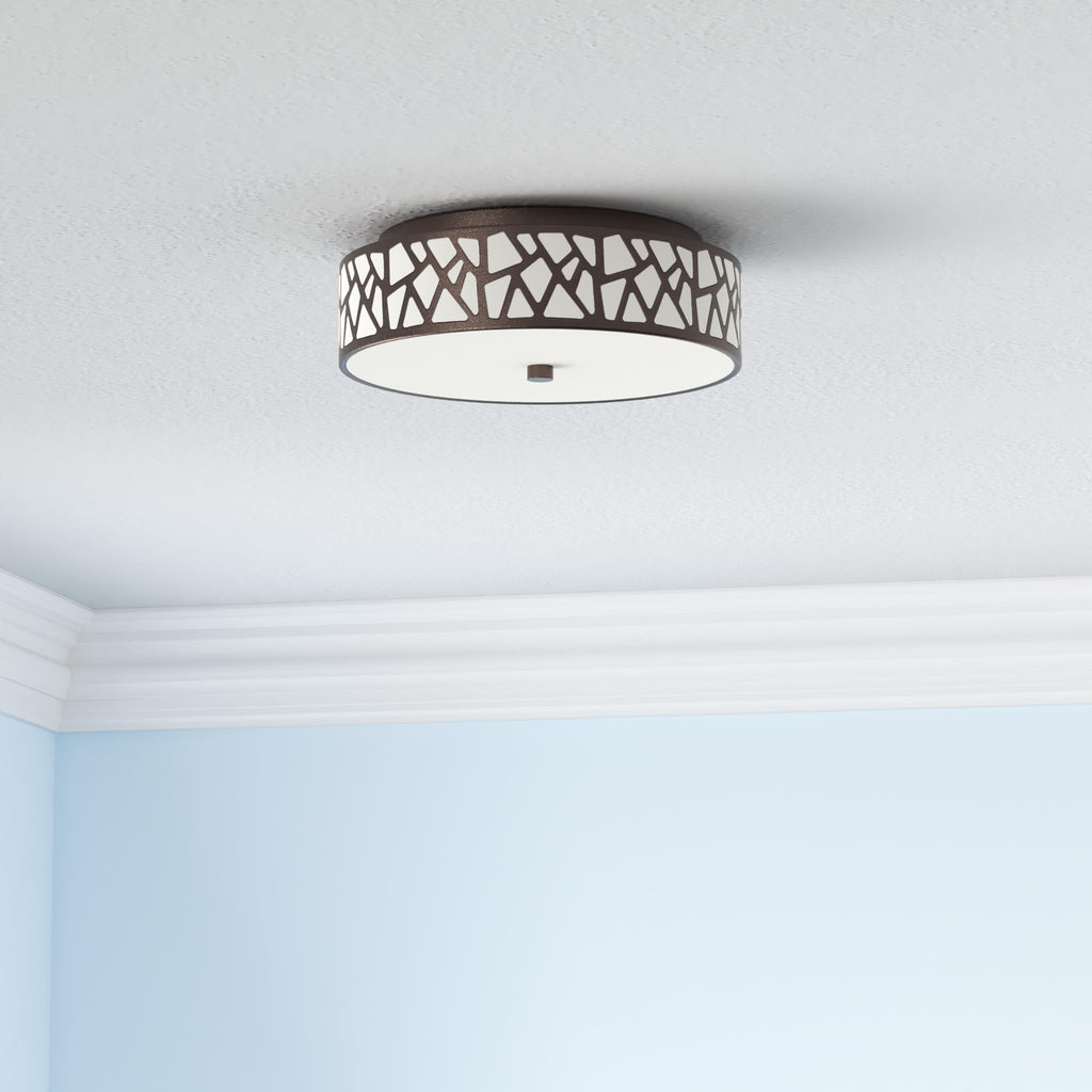 12 Inch Flush Mount Ceiling Light, 2 - Light Vintage Ceiling Lights Fixture with Frosted Glass Shade, Oil Rubbed