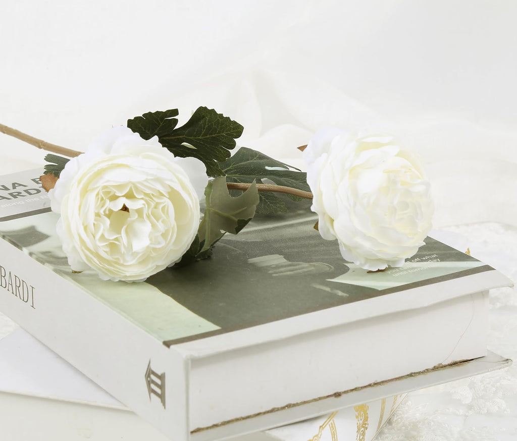 10pcs White Peonies Artificial Real Touch Silk Peonies with Stems Fake Peony for DIY Wedding Bouquets Bridal Shower