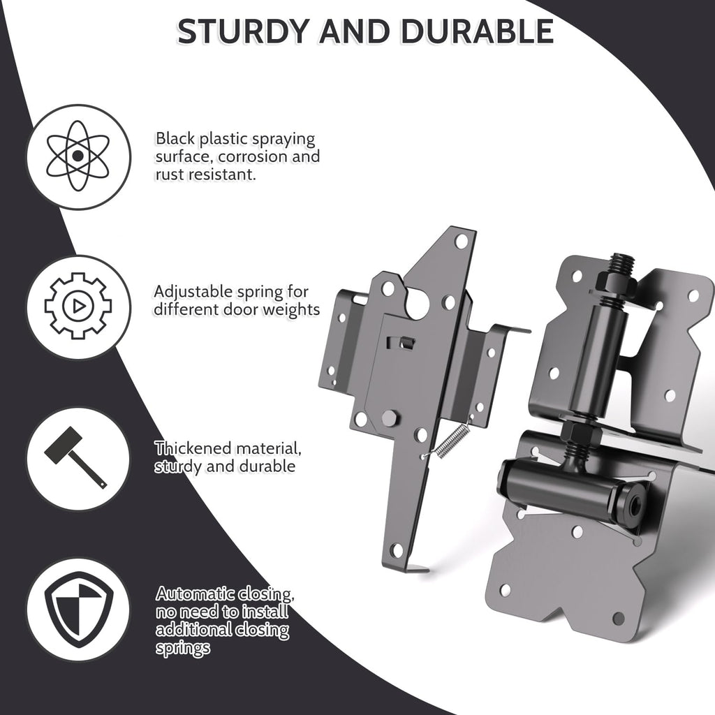 Vinyl Gate Kit Self-Closing Vinyl Fence Single Gate Hinge and Latch Hardware Kit - 2 Hinges and 1 Latch, Carbon
