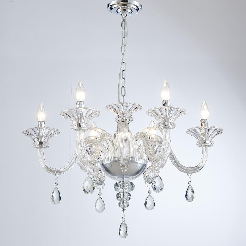 6 Light Crystal Chandelier, Modern Dining Room Lighting Fixture, Clear Pendant Light with Crystal Ball for Bedroom Livingroom, D26xW26xH18, E12 Socket A100-B0DSPFQD2H