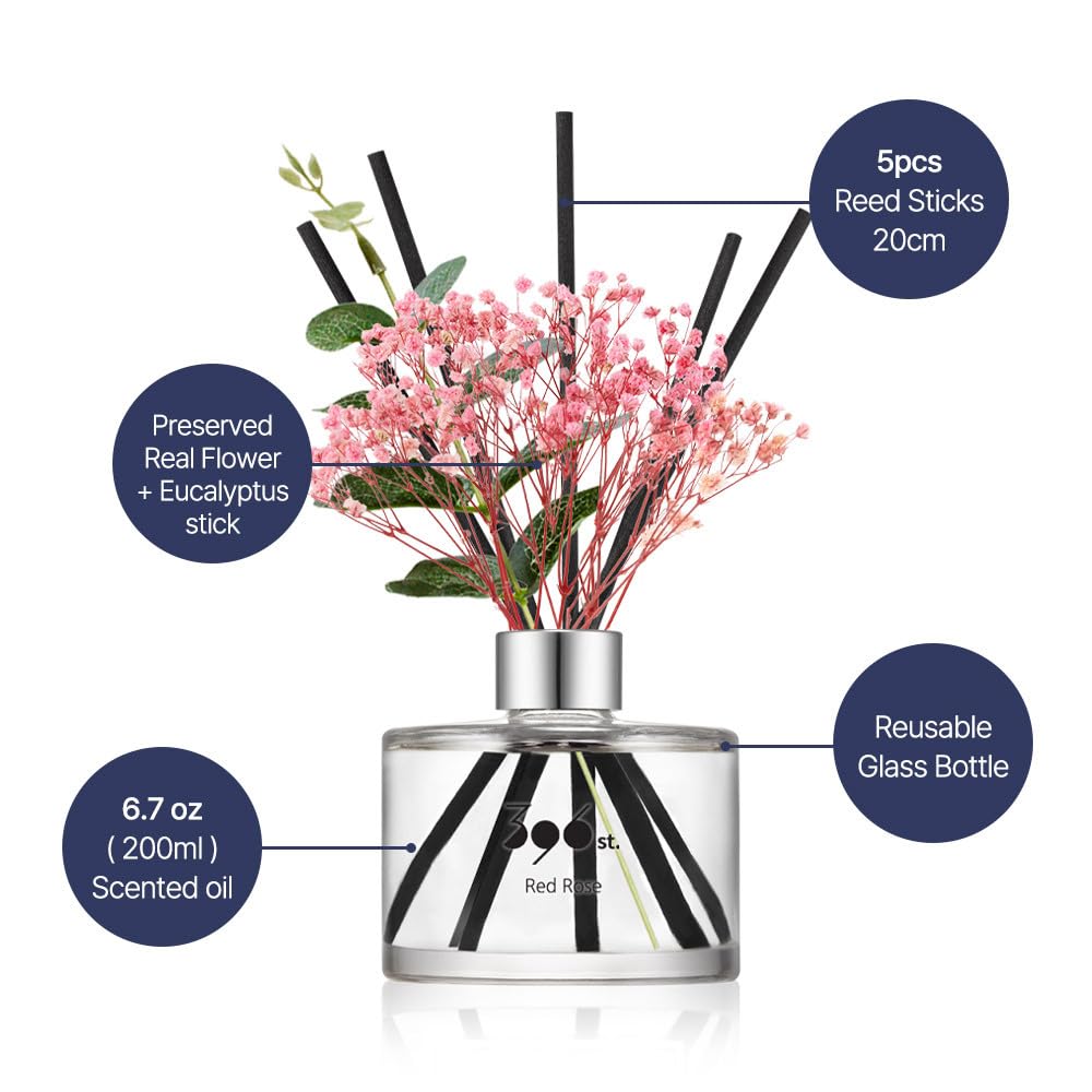 Preserved Baby's Breath Flower Reed Diffuser, Red Rose, 6.7oz(200ml) / Reed Diffuser Sets, Home Fragrance, Scented