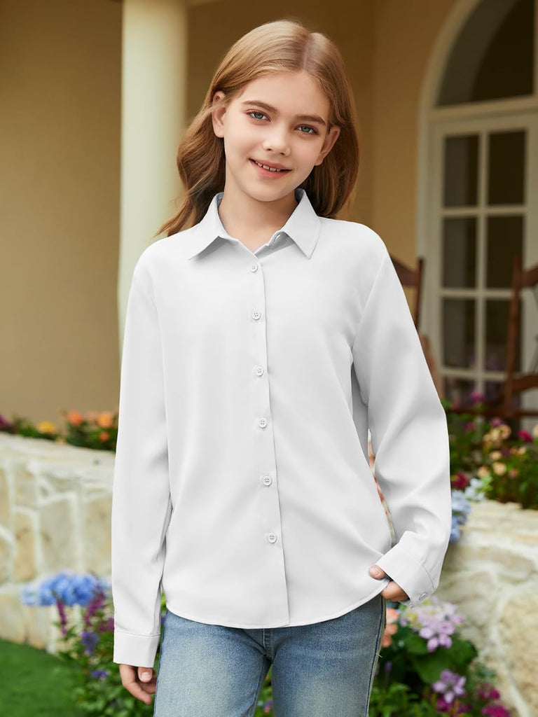 Girls Button Down Shirts Kids Long Sleeve School Uniform Blouse